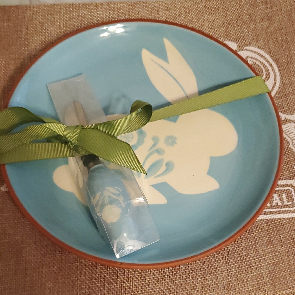 Blue Plate with Cream Bunny Design